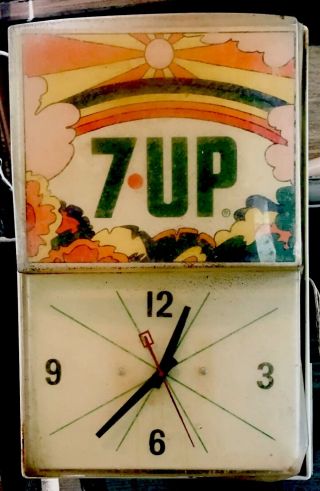 Rare Vintage Peter Max 7up Lighted Sign With Clock That.