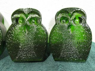 3 Vintage Mid Century Blenko Glass Owl Bookends Emerald Green Joel Meyers 2