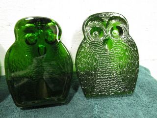 3 Vintage Mid Century Blenko Glass Owl Bookends Emerald Green Joel Meyers 3