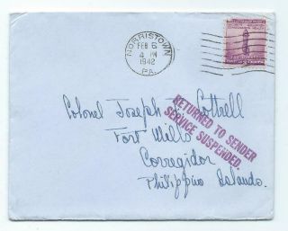 Wwii 1942 Return To Sender Cover To Us Army Colonel Corregidor Philippines