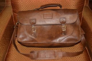 Vtg Orvis / Gokey Tan Saddle Leather Briefcase / Messenger Bag - Made In Usa