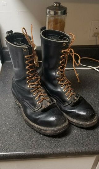 Vintage White’s Black Leather Logger Work Boots Steel Toe 9 1/2ee