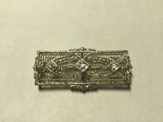 Antique Marked 14k W Gold Diamond Filigree Pendant Brooch 1 3/8” 3.  5 Grams