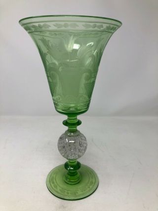Rare Pairpoint Osiris Etch Green Bubble Stem Vase 12 "