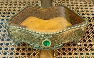 Green Jeweled Ormolu Jewelry Box Beveled Casket Vtg Vanity Stylebuilt Matson Era