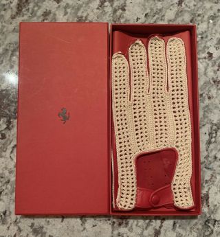Rare Ferrari Red Leather Crochet Top Driving Gloves Vintage