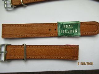 vintage Open Ended 16MM Full Grain Pigskin Watch Strap 1940 ' s Made in England 6