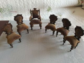 Antique Dollhouse Biedermeier Gothic Chairs Set Of 6