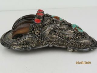 Vintage Native American NAVAJO Sterling Silver Belt Buckle Turquoise & Coral 7