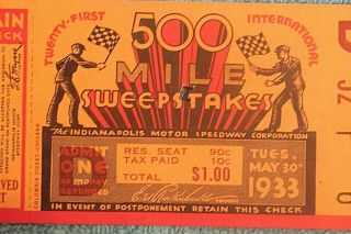 VTG 1933 INDIANAPOLIS 500 RACE TICKET STUB 21ST ANNUAL 500 MILE LOUIS MEYER 2