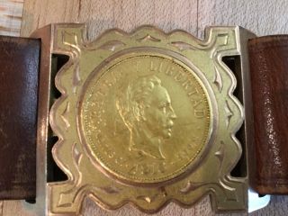 1916 Gold 10 Pesos U.  S.  Minted Coin Made Into A Vintage Belt With Gold Fittings 6