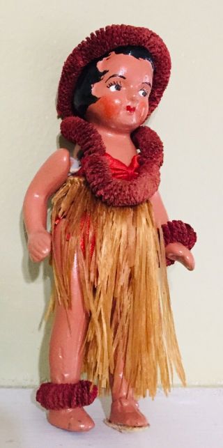 Vintage Celluloid Hawaii Doll 4.  5”
