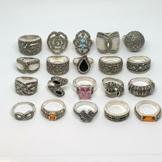 W&M.  925 Sterling Silver (132.  1g) Marcasite Gemstone Of 20 Rings 3