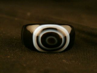 Exquisite Pure Tibetan Natural Agate Dzi Holy Eyed Ring N126