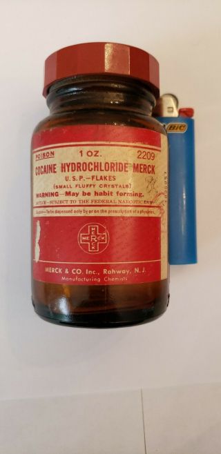 Vintage Narcotics Bottle - Cocaine Hydrochloride Merk - Poison - 1 Oz