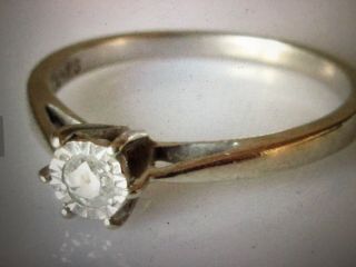 Vintage Solitaire Diamond And 9k White Gold Engagement Ring Size 7