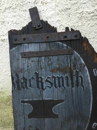 vintage 1900s antique hand - painted BLACKSMITH SHOP wooden horseshoe trade sign 3