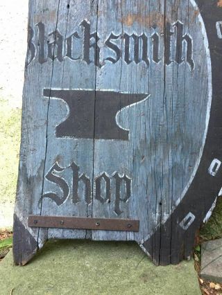 vintage 1900s antique hand - painted BLACKSMITH SHOP wooden horseshoe trade sign 4