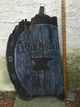 vintage 1900s antique hand - painted BLACKSMITH SHOP wooden horseshoe trade sign 5