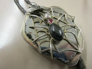 Vintage Sterling & Black Star Sapphire Spider & Fly Bolo.  3 " X 2 "