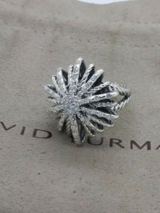 Vintage David Yurman Sterling Silver Large 25mm Starburst Diamond Ring Size 6 2