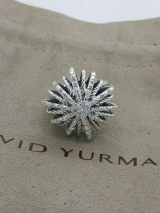Vintage David Yurman Sterling Silver Large 25mm Starburst Diamond Ring Size 6 3