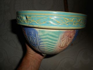 Vtg Early Hull Pottery Hanging Basket Planter 3 Color - Pink Blue Green Very Rare