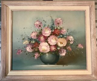 Vintage Robert Cox Signed Floral Oil Painting On Canvas Framed 16”x20”