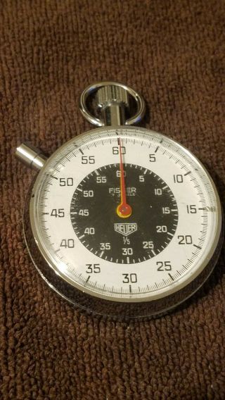 Vintage Heuer Fisher 7 Jewel 1/5 Stopwatch Made In Switzerland