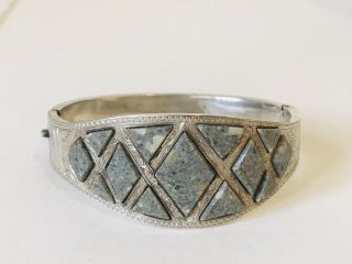 Antique Scottish Agate And Sterling Silver Bangle