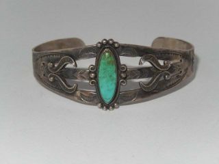 Vintage Fred Harvey Bell Trading Post Sterling Turquoise Cuff Bracelet