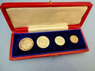 Antique Edwardian 1906 Silver Set Maundy Money With Red Leather Case.