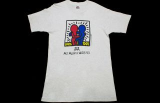 Vintage 90s Keith Haring T Shirt Act Against Aids 