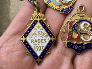 3 x Antique Enamel Horse Racing Member Badges 1906 & 1907 Chester & Liverpool 2