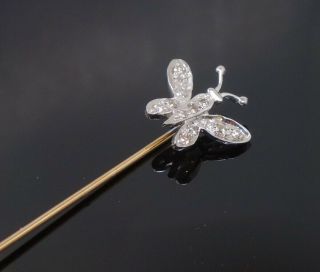 Antique C1900 Edwardian 14k Gold Platinum Diamond Butterfly Stick Pin