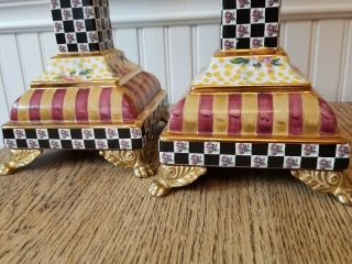 RARE MacKenzie Childs Torquay Candlesticks WITH BRASS FEET 2