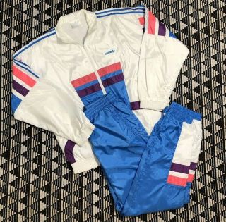Vintage Adidas Full Windbreaker Track Suit Jacket Pants 80s 90s Neon L/xl