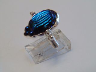 Antique Tiffany Cobalt Blue Favrile Art Glass Scarab Sterling Silver Swivel Ring