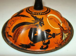 VNTG 1920s - 50s LITHO TIN WOOD HANDLE HALLOWEEN BELL NOISEMAKER WITCH BLACK CAT, 3