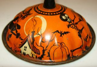 VNTG 1920s - 50s LITHO TIN WOOD HANDLE HALLOWEEN BELL NOISEMAKER WITCH BLACK CAT, 4