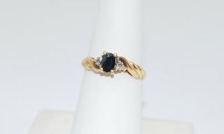 Vintage Solid 10k Gold Sapphire Diamond Ring - Size 7