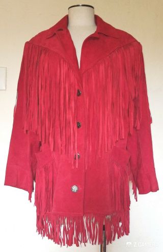 Vintage Red Suede Fringed Coat Size M Cowgirl/ Indian Wild West Style