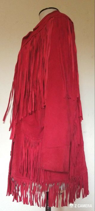 Vintage Red Suede Fringed Coat Size M Cowgirl/ Indian Wild West Style 2