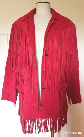 Vintage Red Suede Fringed Coat Size M Cowgirl/ Indian Wild West Style 4