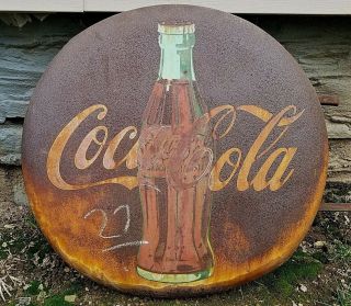 Vintage Coca Cola Bottle Graphic 24 " Button General Store Privilege Sign Bracket