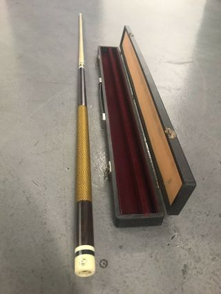 Vintage Pool Cue A/h 3 In Hard Case.  Design.  Two - Piece.
