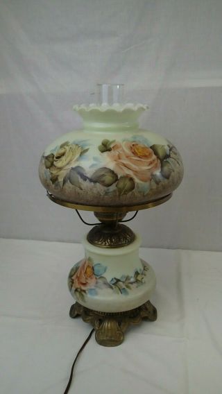 Vintage Hand Painted Flowers Floral Gone With The Wind Hurricane Table Lamp Xl