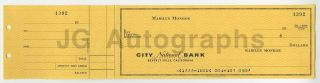 Marilyn Monroe -,  Vintage Personal Bank Check & Check Stub 1392