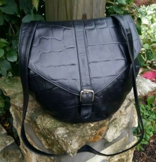 Vintage Rare Authentic Fendi Fendissime Black Croc Leather Crossbody Bag Handbag