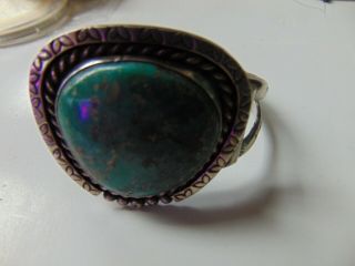 Vintage Turquoise Large Stone Sterling Silver Hand Made Cuff Bracelet Jewelry